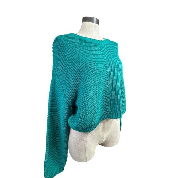 BILLABONG Crop Sweater Sz L Emerald Teal Knit Oversized Long Sleeve Cotton Blend - Picture 6 of 15